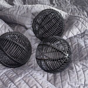 Set of 3 Black Wire Decorative Spheres